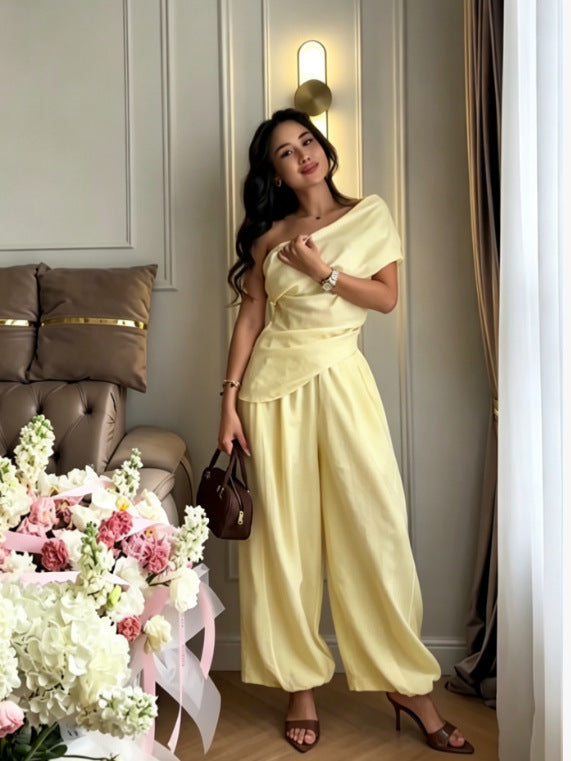Womens Off-Shoulder Top and Lantern Pants Set Drip Depot
