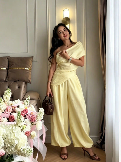 Womens Off-Shoulder Top and Lantern Pants Set Drip Depot