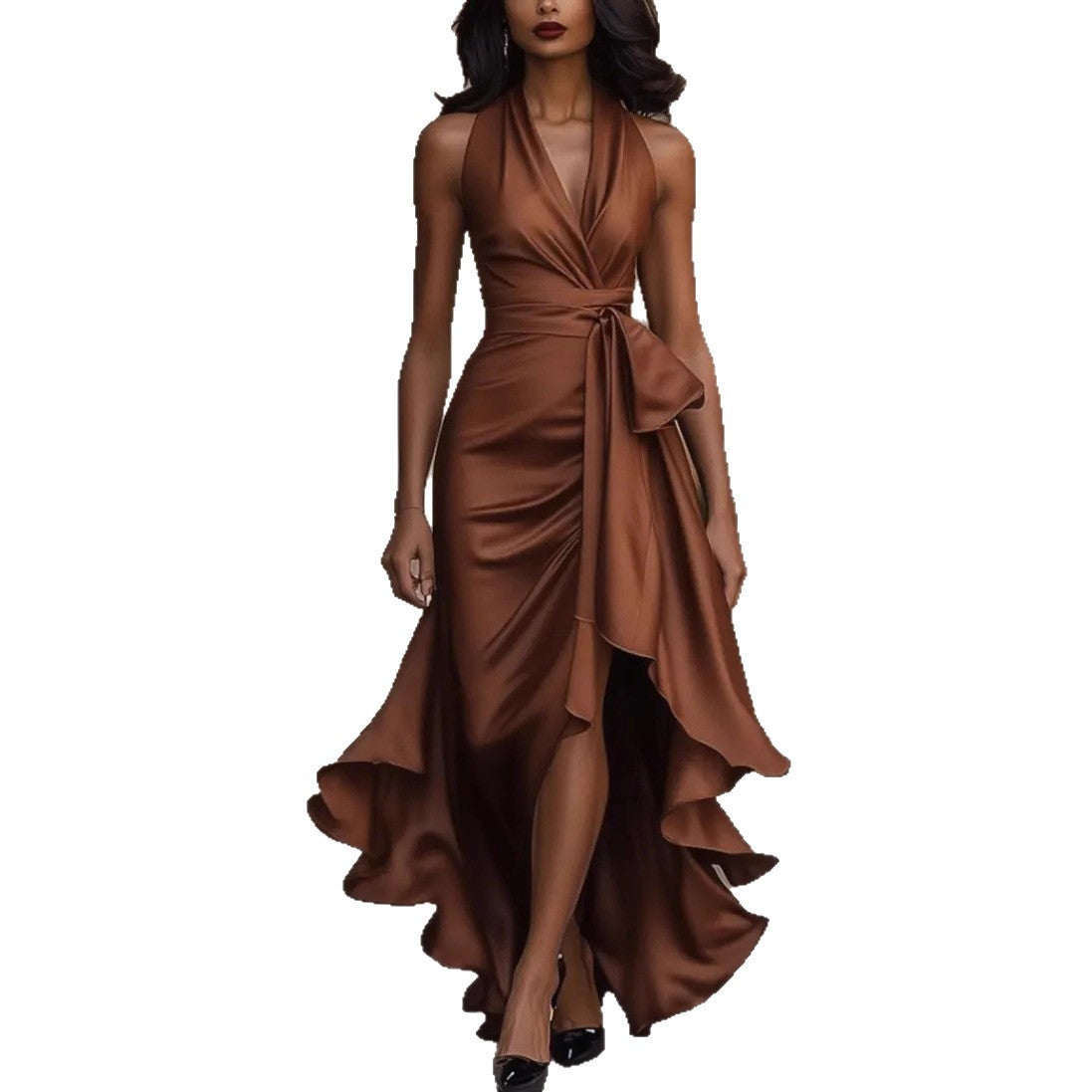 Elegant V-Neck Ruffled Dress