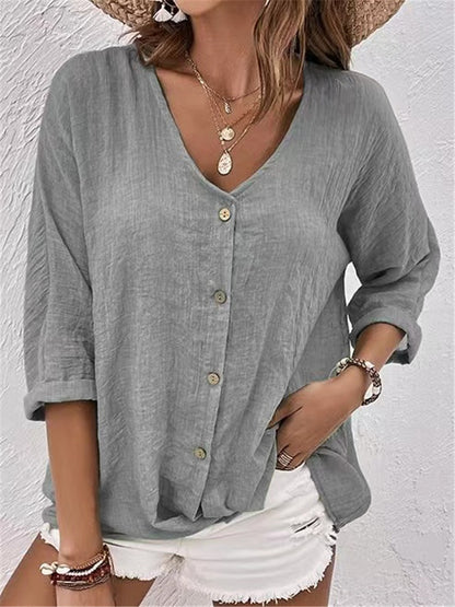 Womens V-Neck Long Sleeve Blouse