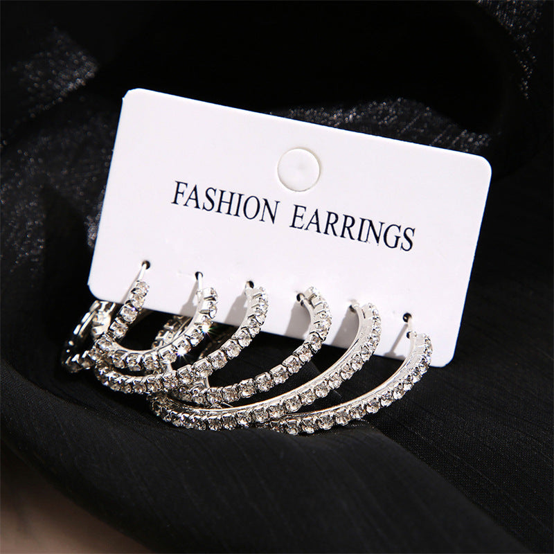 Rhinestone Geometric Hoop Earrings set