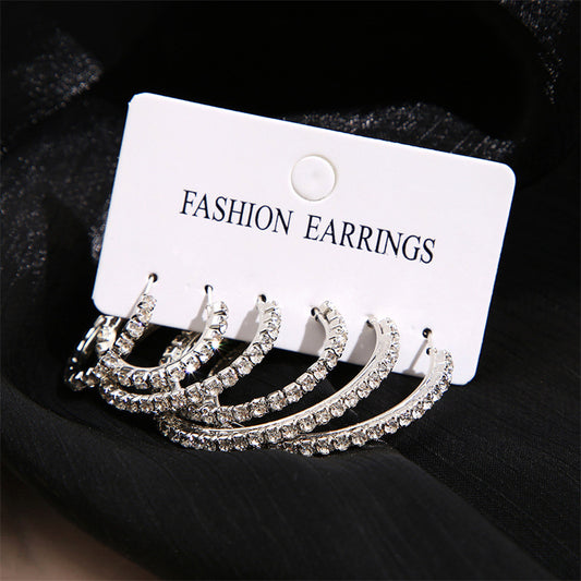 Rhinestone Geometric Hoop Earrings set