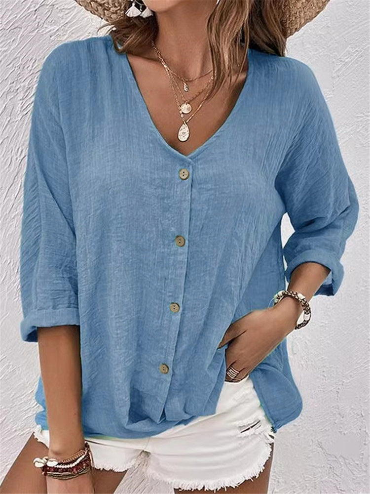 Womens V-Neck Long Sleeve Blouse