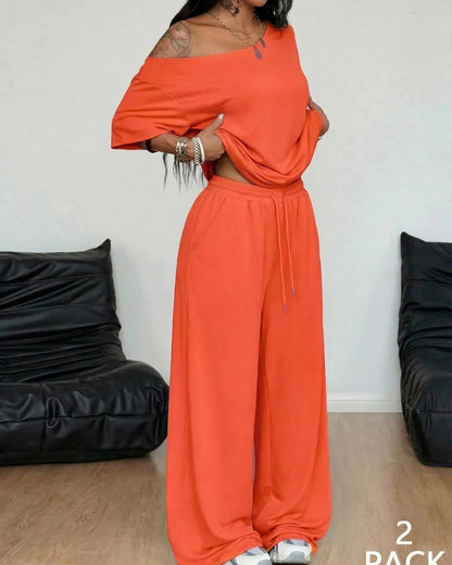 Off-Shoulder Wide-Leg Pants Set