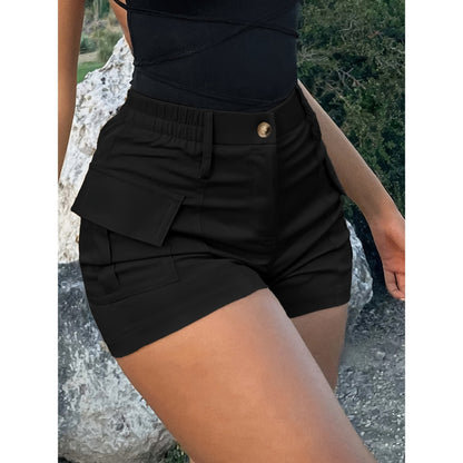 High Waist Button Front Cargo Shorts