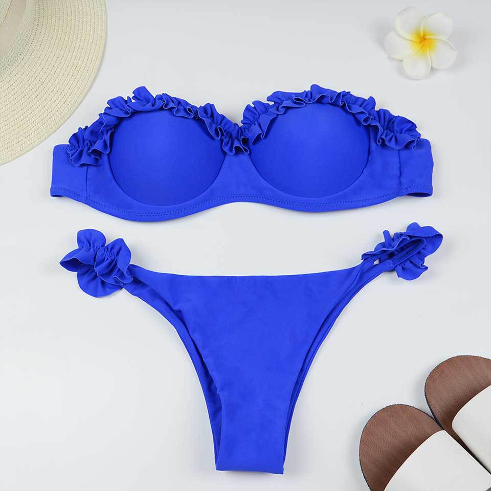 Solid Color Bikini Swimsuit with Underwire