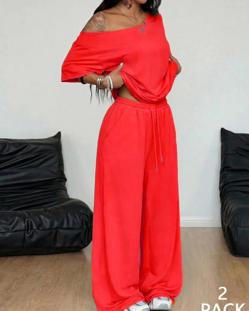 Off-Shoulder Wide-Leg Pants Set