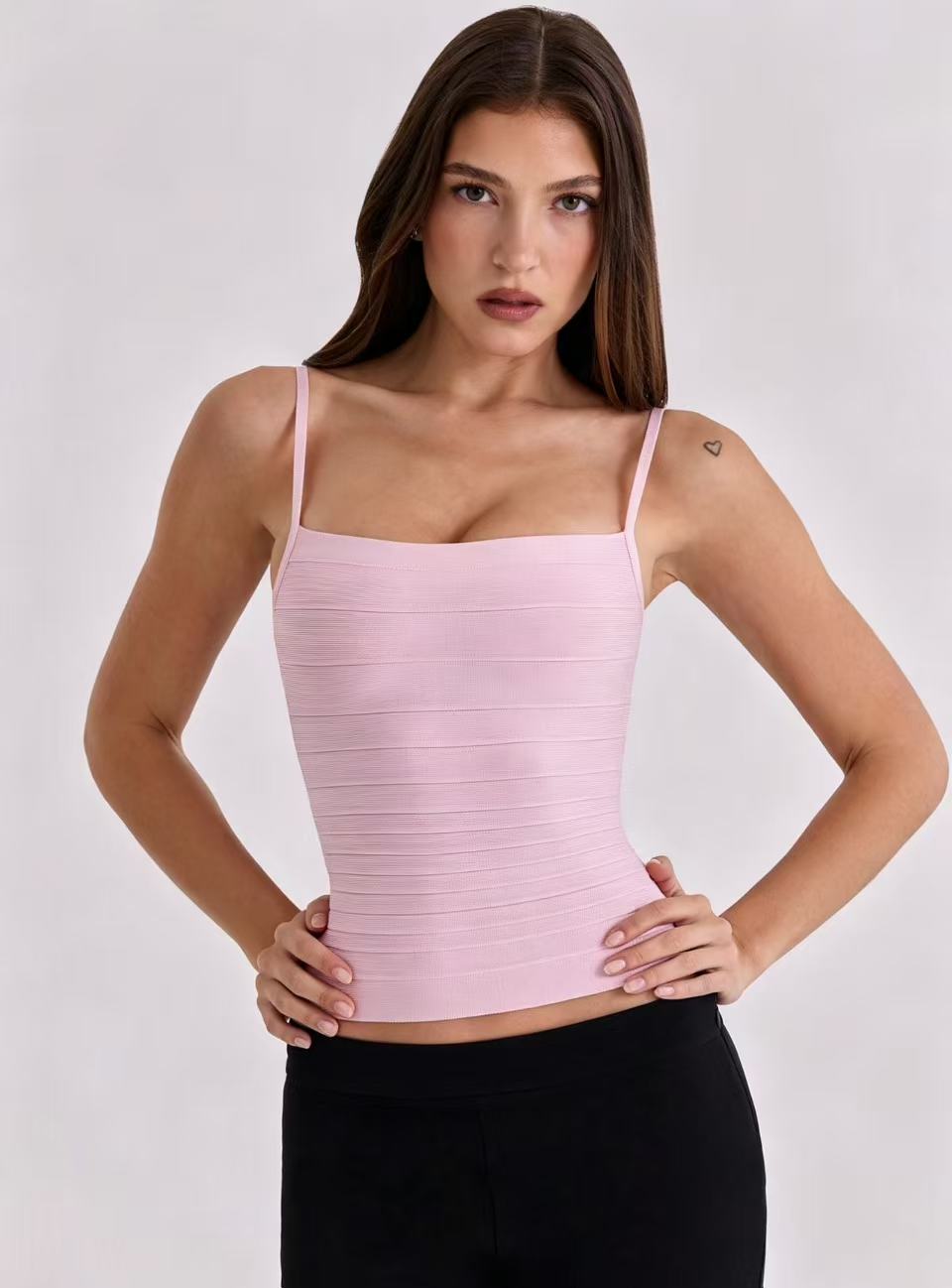 Sexy Fishbone Strap Tank Top with Waist Cinching