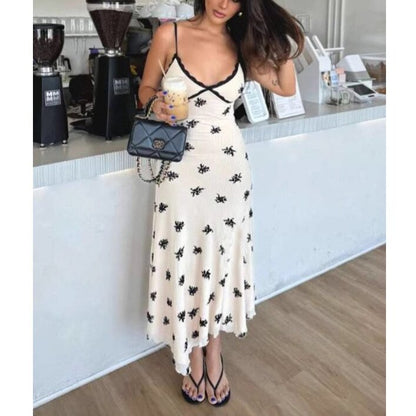 V Neck Slim Backless Suspender Dress for Women