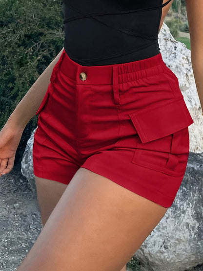 High Waist Button Front Cargo Shorts