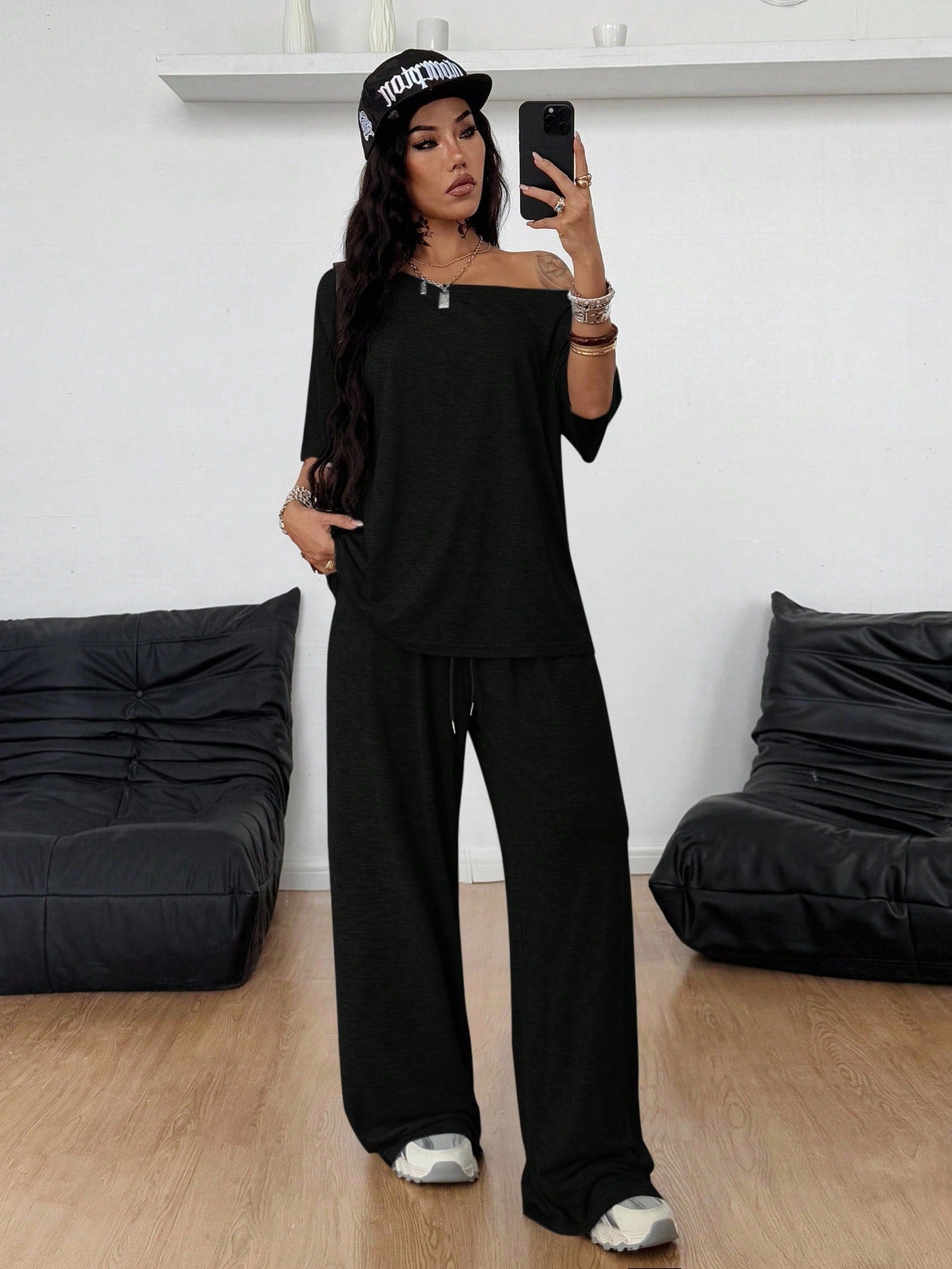 Off-Shoulder Wide-Leg Pants Set