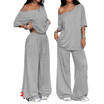 Off-Shoulder Wide-Leg Pants Set