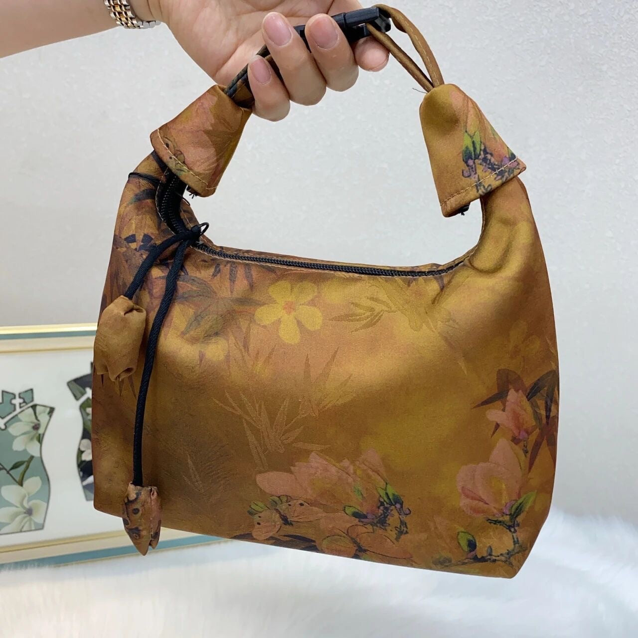 Xiangyunsha Crescent Crossbody Bag with Drawstring