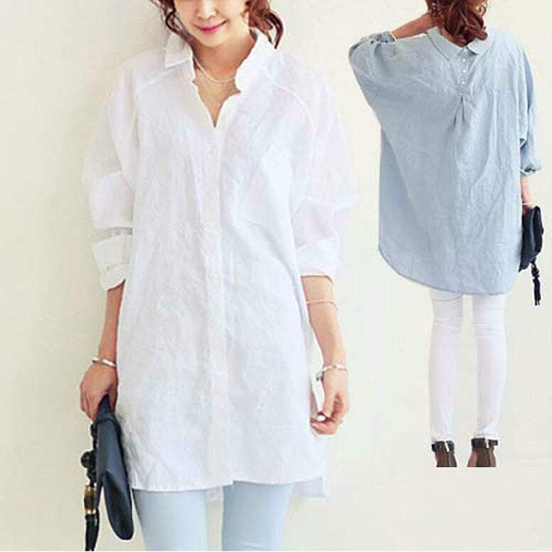 Shirt Loose Plus Size Long Cotton Linen Textured Dress Shirt Style