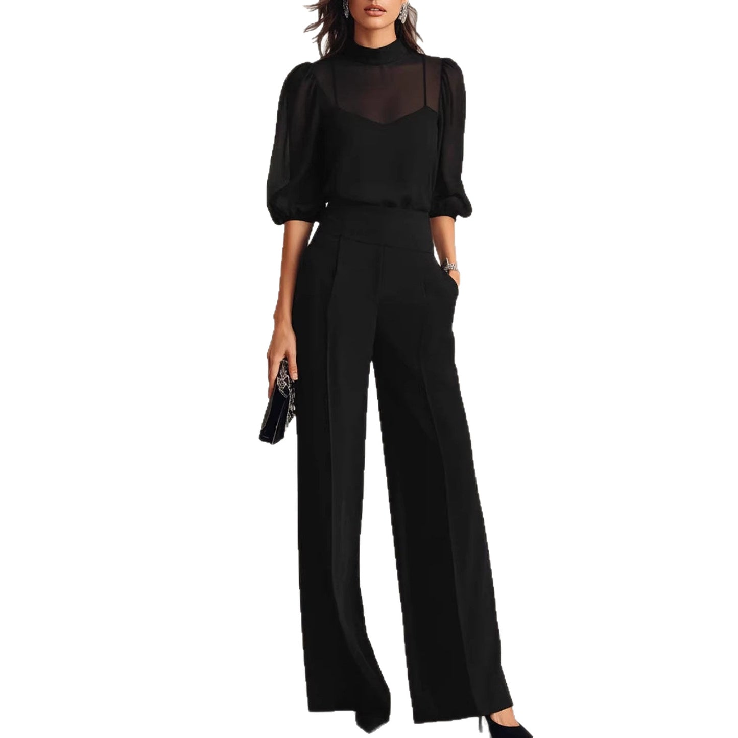 Printed Short Sleeve Wide Leg Pants Set