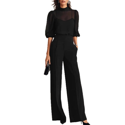 Printed Short Sleeve Wide Leg Pants Set