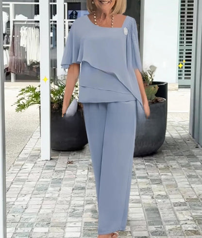 Chiffon Beaded Wide-Leg Pants