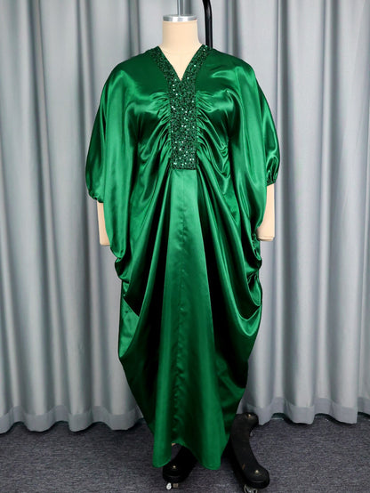 V-Neck Sequined Batwing Sleeve Evening Dress