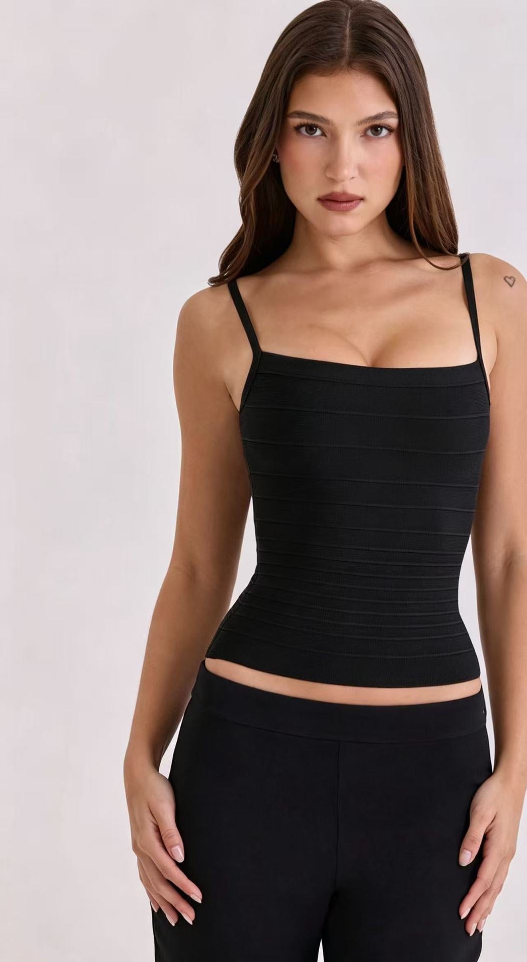 Sexy Fishbone Strap Tank Top with Waist Cinching