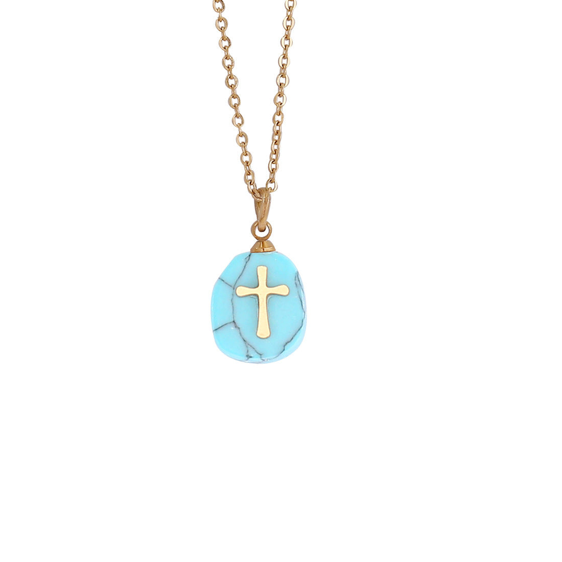 Natural Stone Cross Necklace Stainless Steel Jewelry