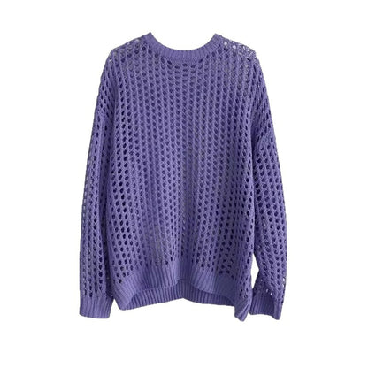 Hollow Loose Knitwear Mesh Round Neck Tops
