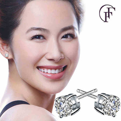 Four-Claw Round Zircon Earrings