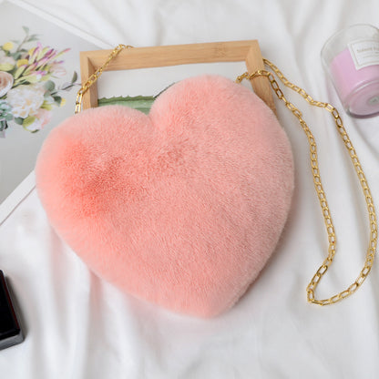 Heart Shaped Faux Rabbit Fur Crossbody Bag