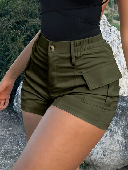High Waist Button Front Cargo Shorts