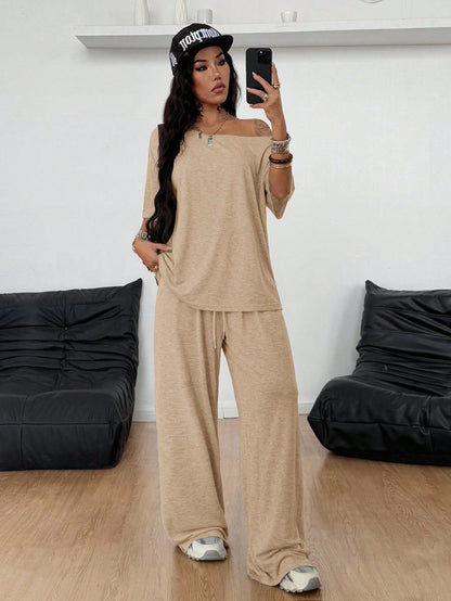 Off-Shoulder Wide-Leg Pants Set