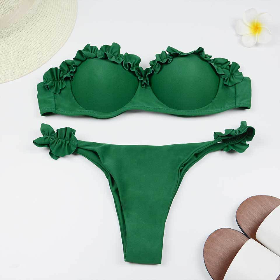 Solid Color Bikini Swimsuit with Underwire
