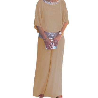 Sequin Bat Sleeve Shirt and Wide Leg Pants Set