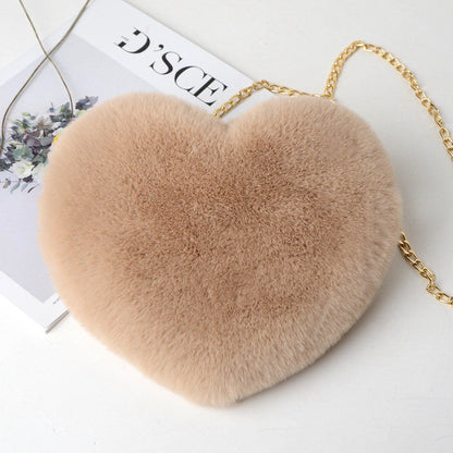 Heart Shaped Faux Rabbit Fur Crossbody Bag