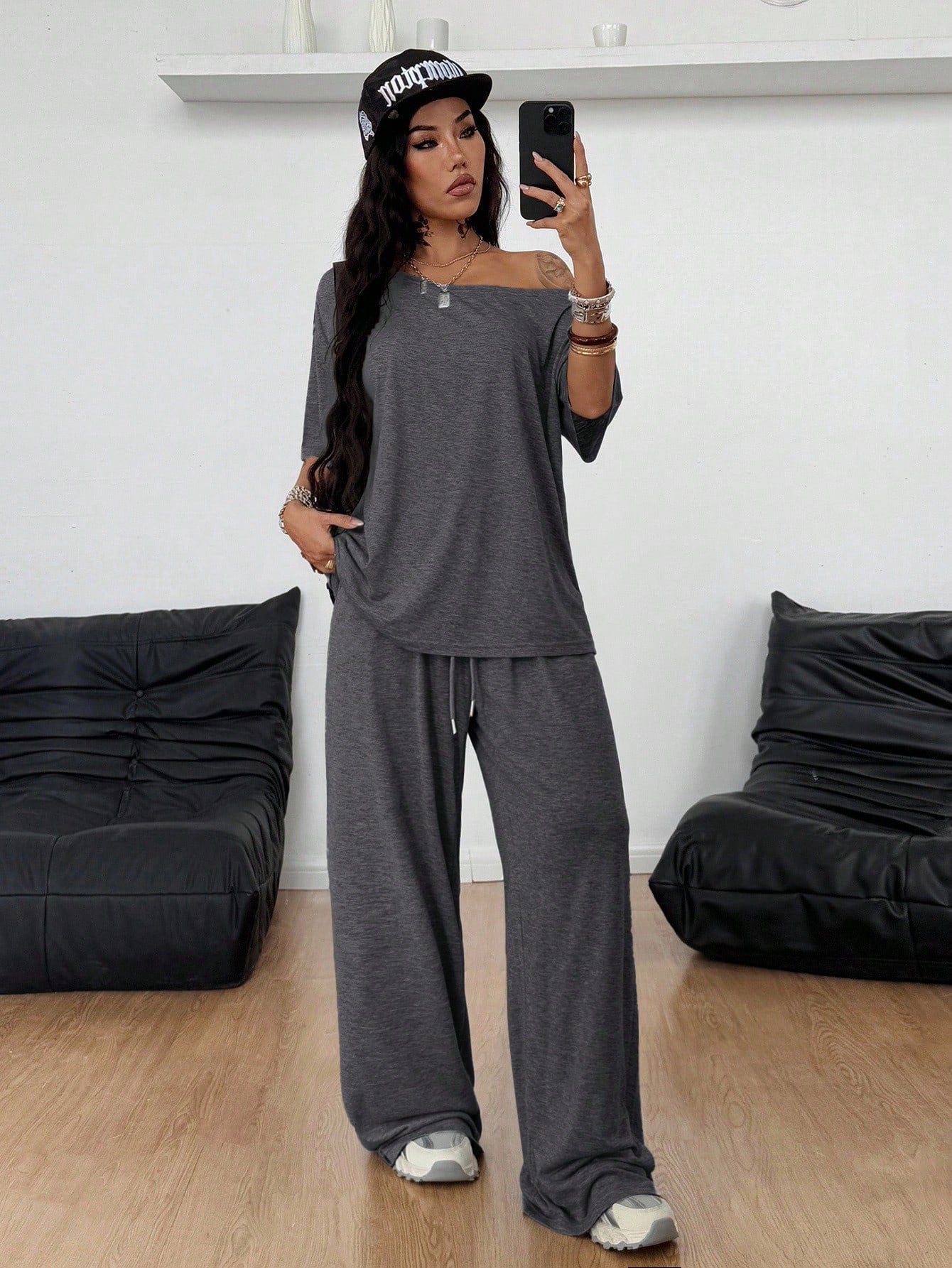 Off-Shoulder Wide-Leg Pants Set