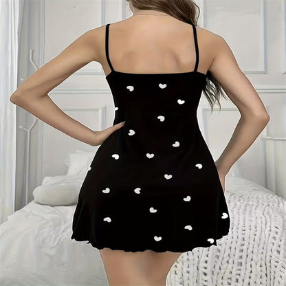 Strappy Heart Print Sleep Dress
