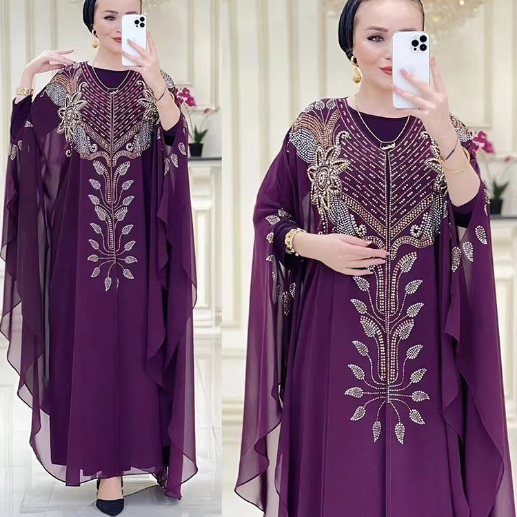 Plus-Size Chiffon Rhinestone Ethnic Dress