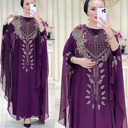 Plus-Size Chiffon Rhinestone Ethnic Dress