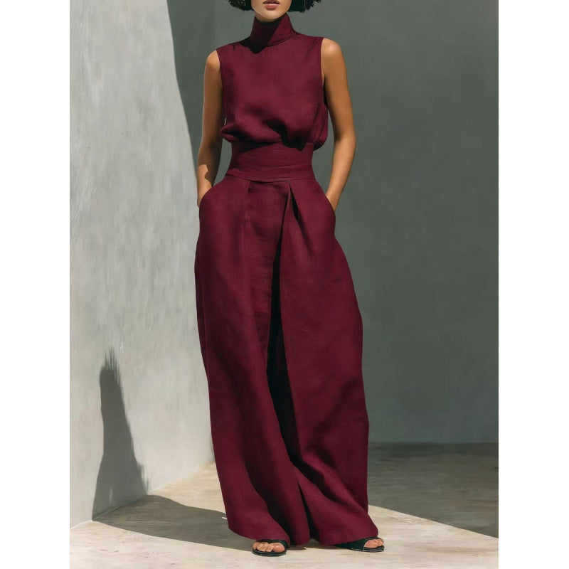Cotton and Linen Sleeveless Long Pants Casual Set for Women