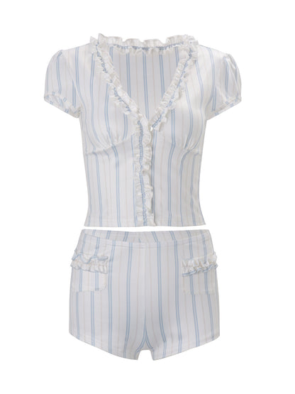 Striped Cardigan and Shorts Set