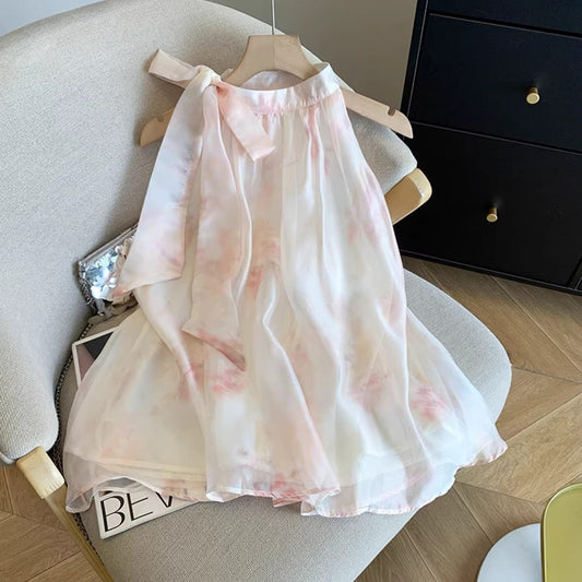 French Style Sleeveless Chiffon Halter Neck Top
