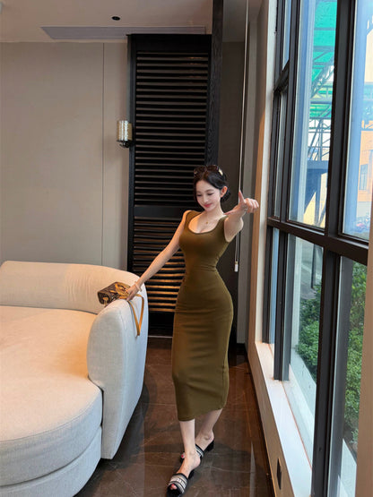 Olive Green Backless Bodycon Mermaid Dress