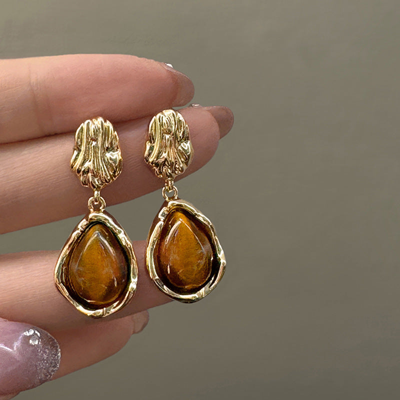 Geometric Tiger Eye Stone Drop Earrings Drip Depot