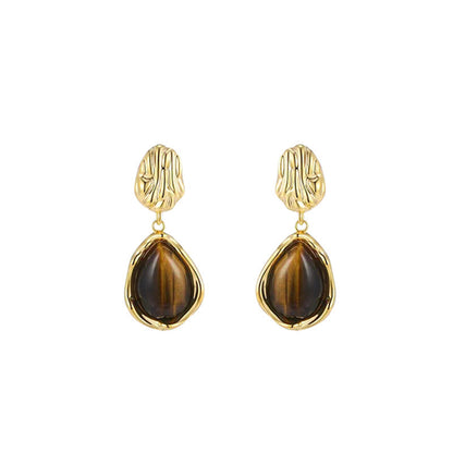 Geometric Tiger Eye Stone Drop Earrings Drip Depot