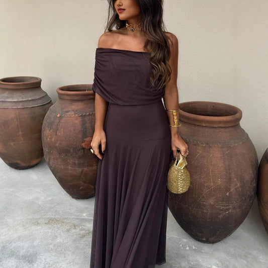 Women's Mesh Splicing Slim-Fit Long Dress