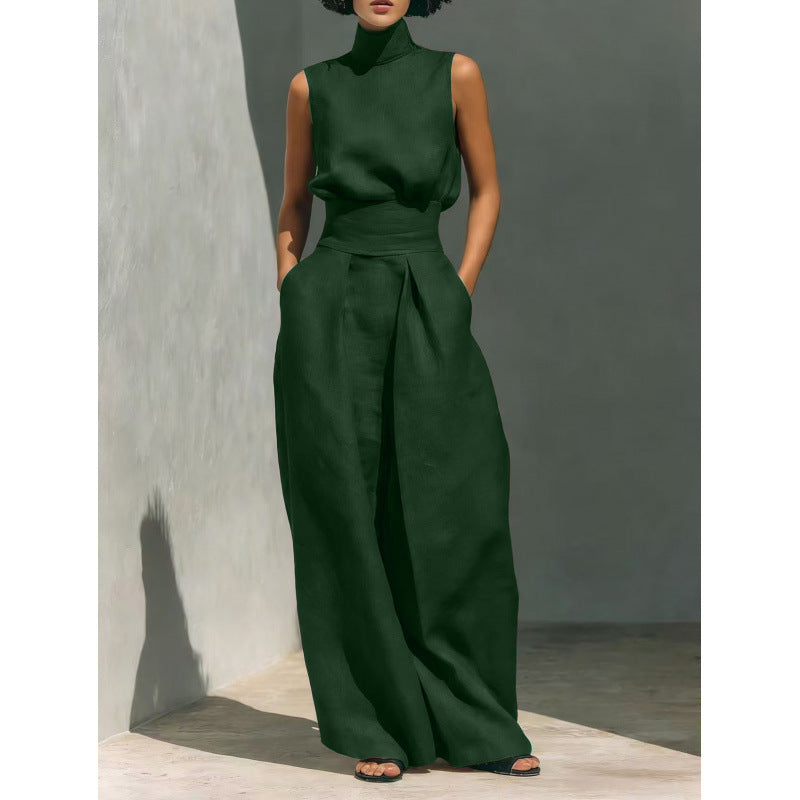 Cotton and Linen Sleeveless Long Pants Casual Set for Women