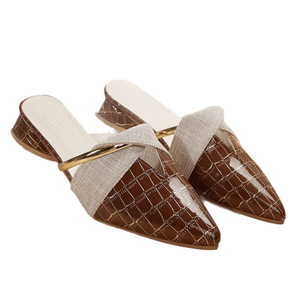 Womens Pointed Toe V-Mouth Slippers with Thick Heel