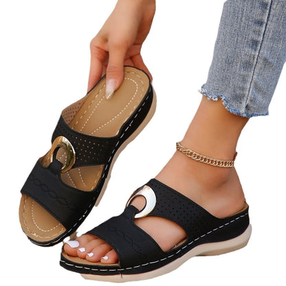 Chunky-soled perforated slippers