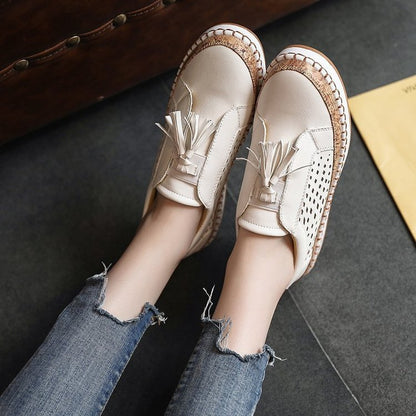 Tassel Round Toe Two-Color Stitching Casual Shoes Drip Depot