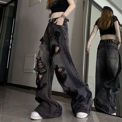 Ripped Straight Leg Denim Pants