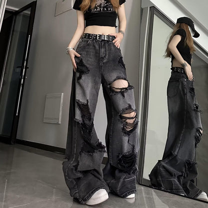 Ripped Straight Leg Denim Pants