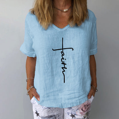 Short Sleeve Printed Cotton Linen Shirt